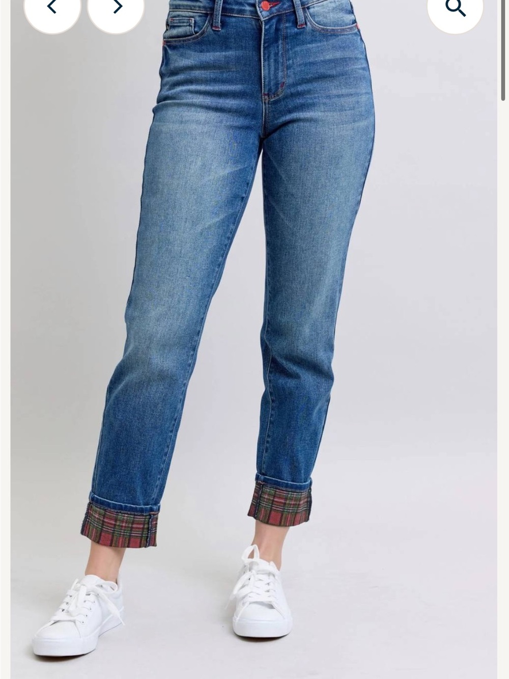 Judy Blue - Blue Plaid Cuff Straight Jeans